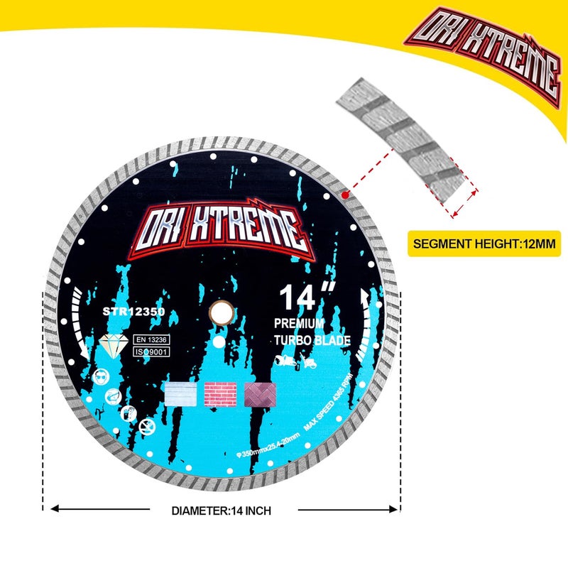 ORIXTREME 14Inch Diamond Saw Blade,Turbo Rim General Purpose Blade Dry/Wet Cutting Concrete,Reinforced Concrete, Masonry, Brick, Block,Stone 1"-20mm Arbor - Image 2